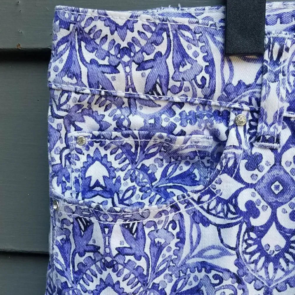 White House Black Market Blue White Slim Ankle Jeans Size 10R